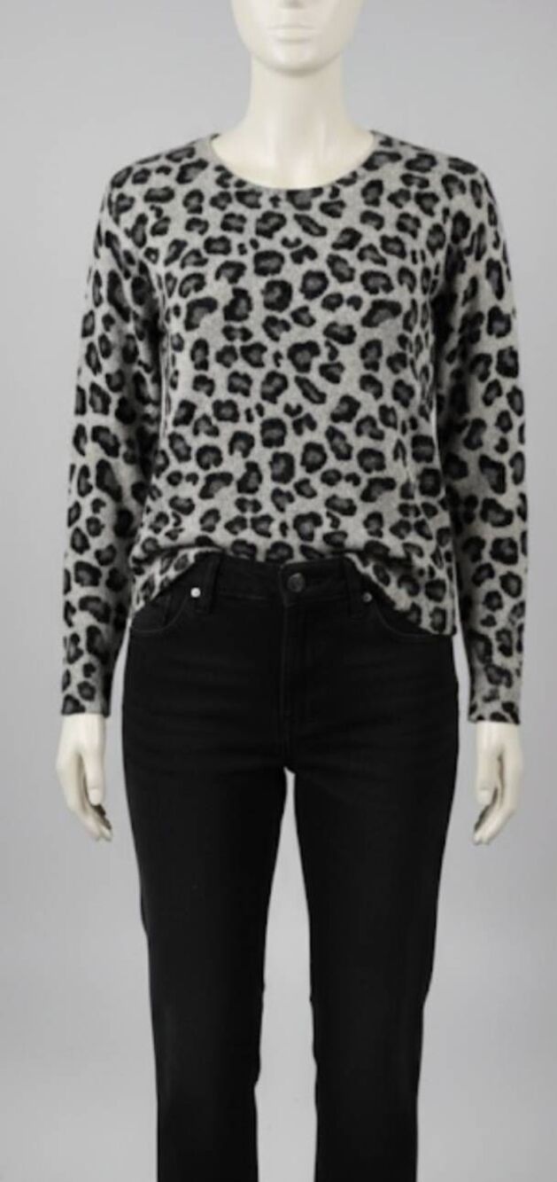 Cynthia Rowley Women Small sweater lightweight cashmere leopard 2ply gray black
